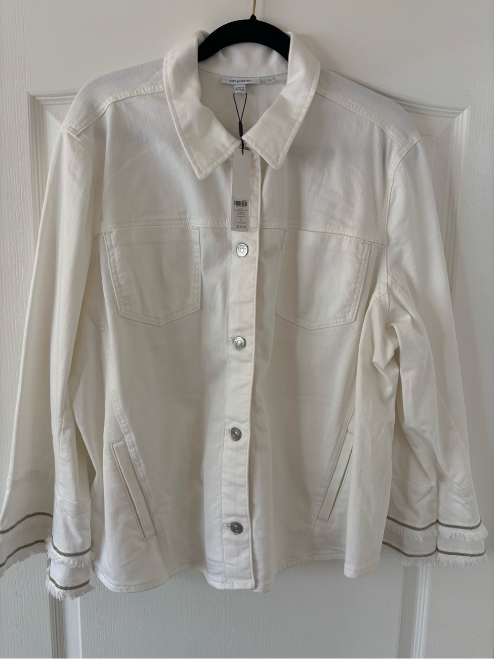 Chico's NWT White Button-Front Jacket with Trimmed Cuffs